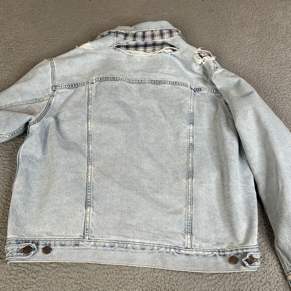 VTG Levi’s Flannel Lined Denim Trucker Jacket Mens L Blue Distressed Grunge Y2K - Picture 8 of 15